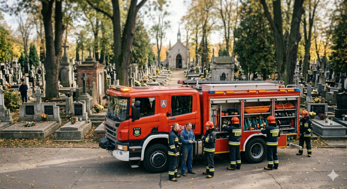 Błyskawiczny ratunek na cmentarzu. OSP wydostało mężczyznę z pułapki
